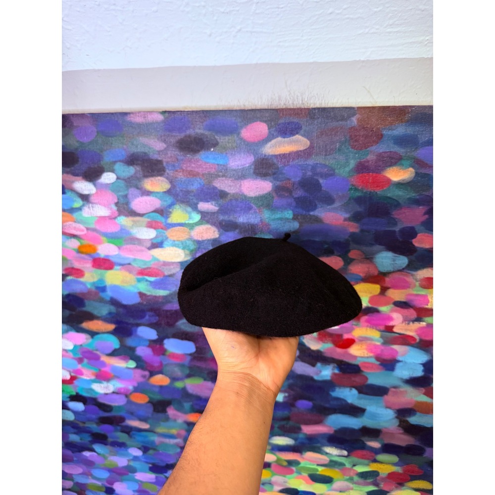 Basque Vintage Black 100% Wool Beret Hat Imported from France Medium